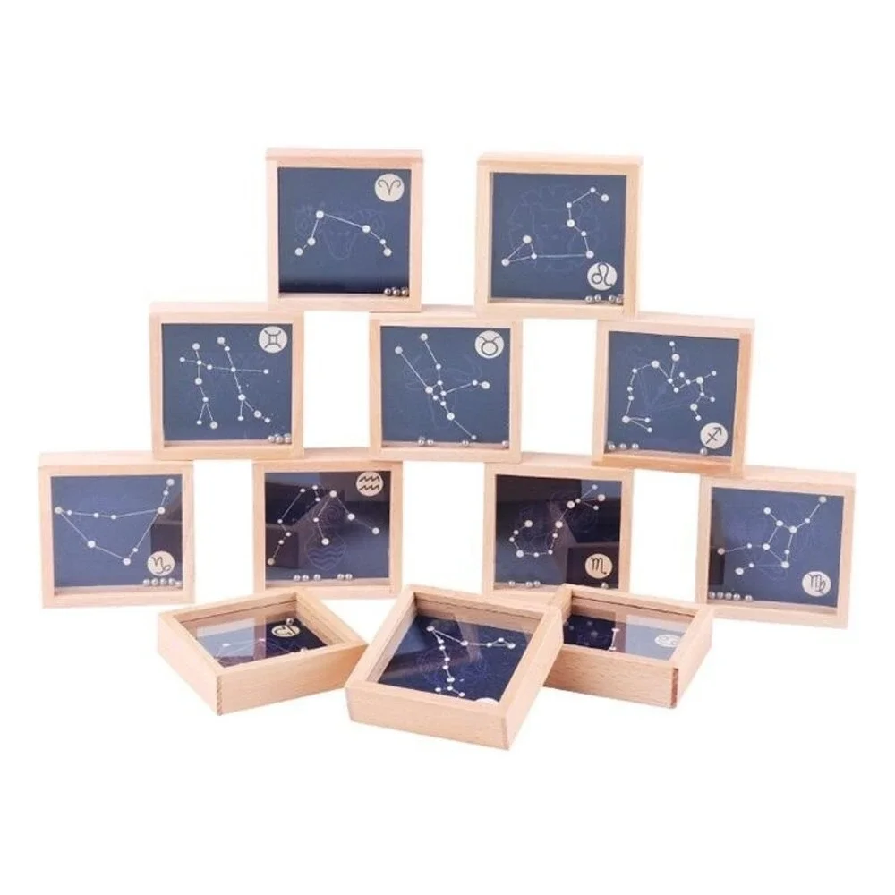 Lot of 12‎ Pieces - Mini Wooden Labyrinth Ball Game – Zodiac Style